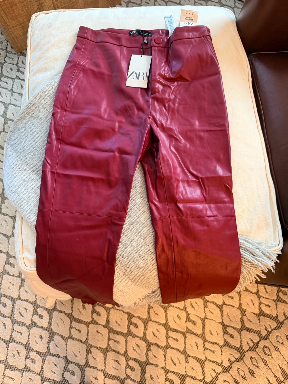 Zara Deep Wine Faux Leather Pants